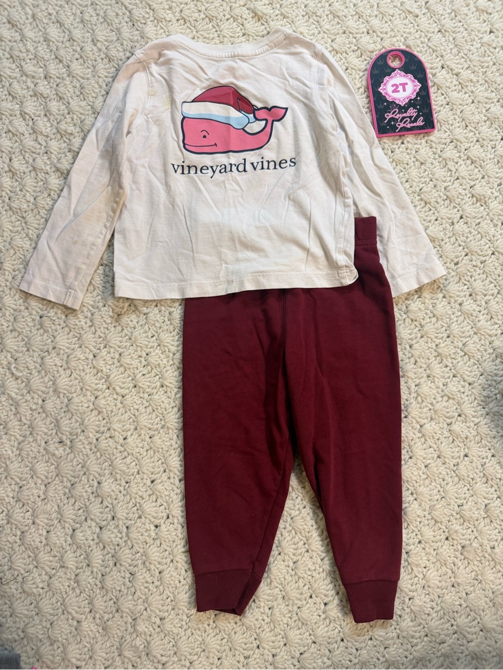 Vineyard Vines Pink Whale Top with Maroon Pants Kids Matching Set